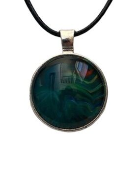 Hand Crafted Fluid Art Necklace Blue Green Red Pendant by Svetlana Yeung